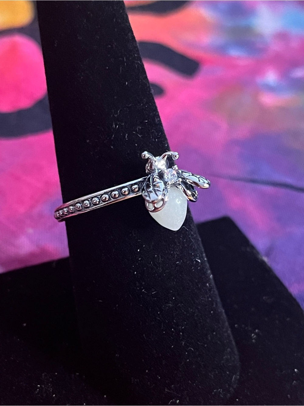 Sterling Silver Glow-in-the-Dark Firefly Ring “You Light Up My Life” Size 8